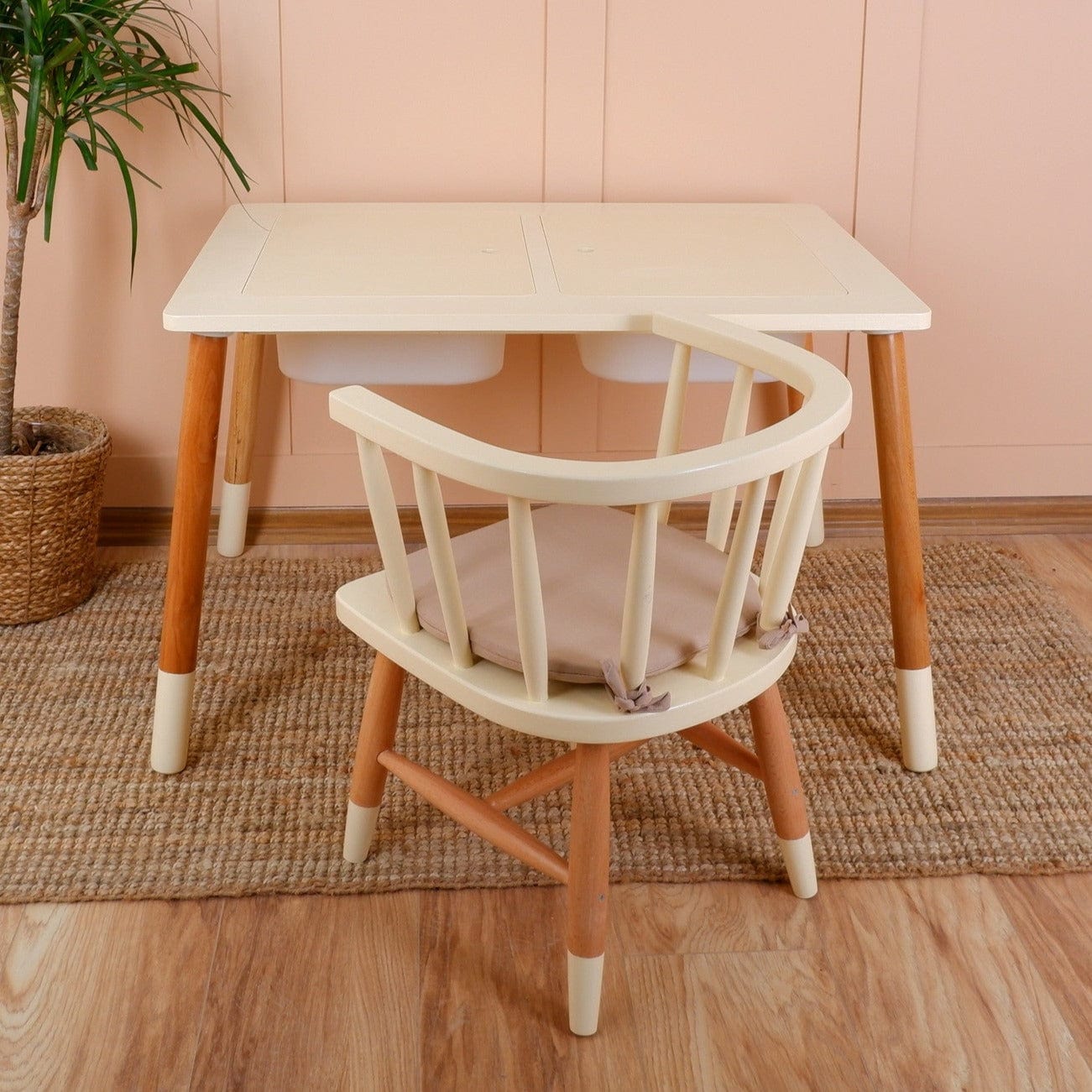Wooden Kids Table and Chair – Ivory Cream Finish | Kids Wood Store