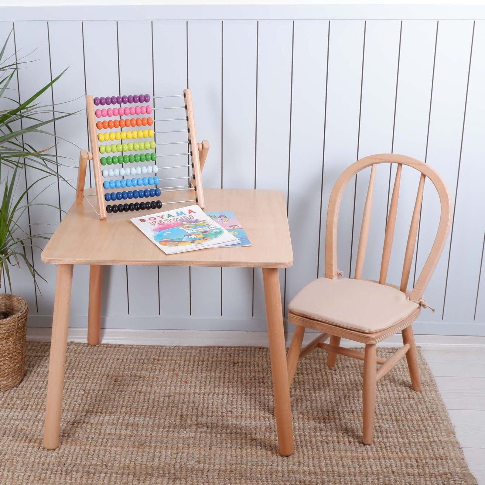 Wooden Kids Table and Chair – Natural Wood, Bare Seat | Kids Wood Store