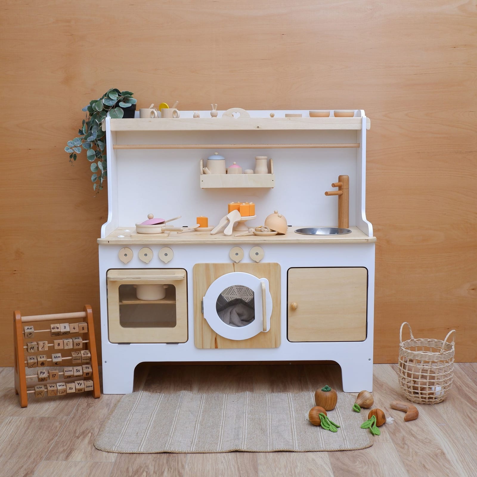 Wooden Play Kitchen Customizable – Natural Wood (Unpainted) | Kids Wood Store