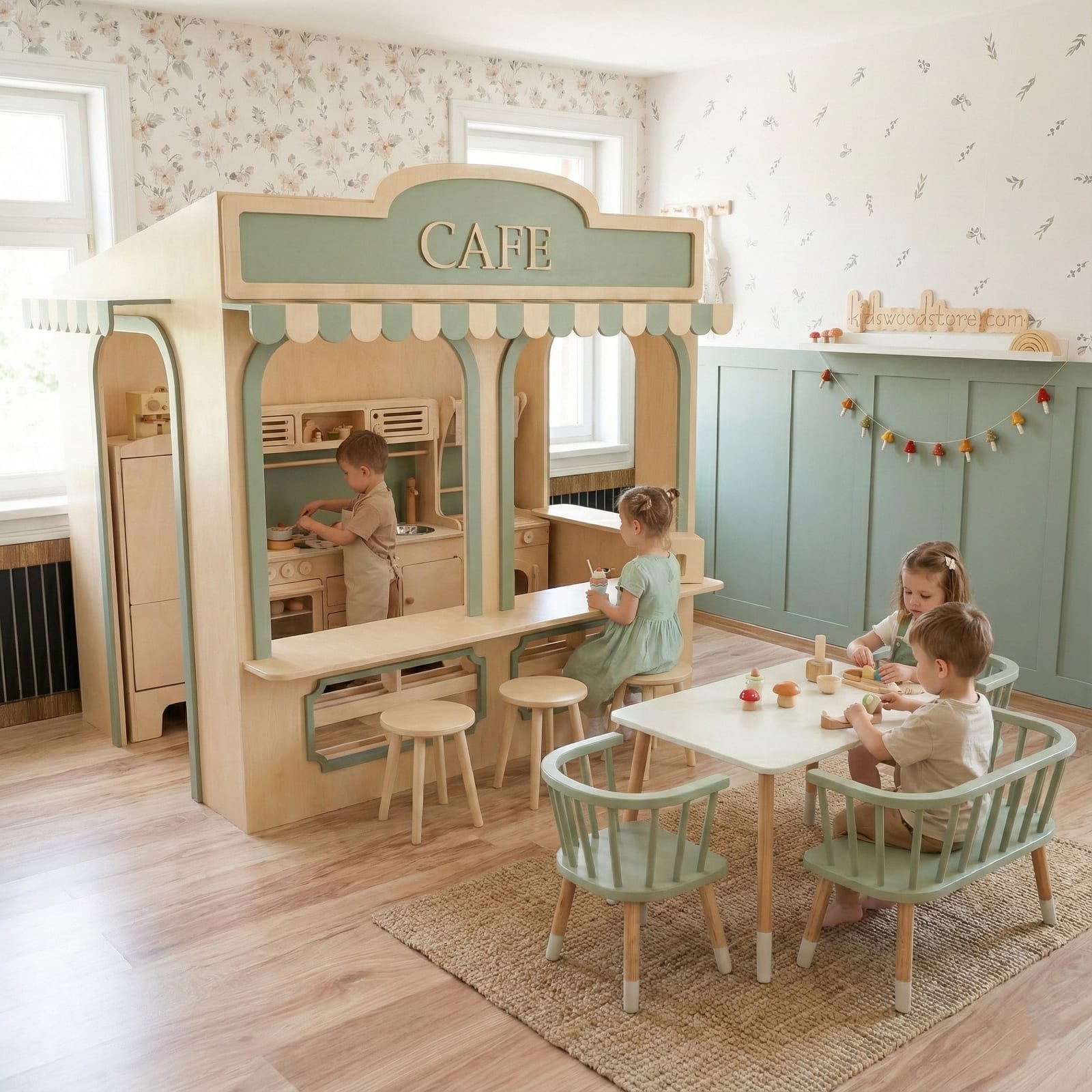 Premium Wooden Playhouse – Fully Customizable 4×6 ft Café Concept | Kids Wood Store