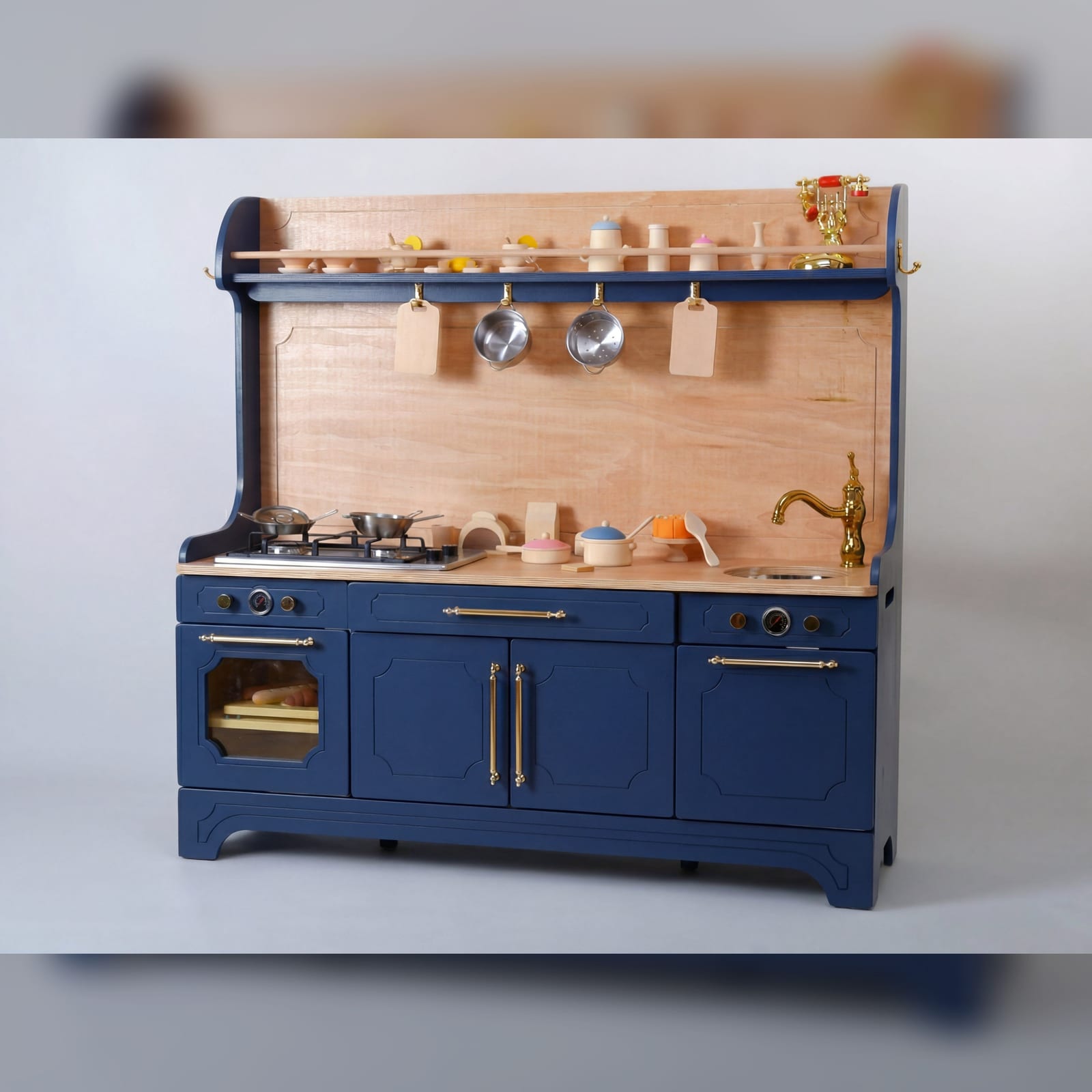 Pinnacle of Quality : Custom-Designed Wooden Play Kitchens Blue | Kids Wood Store