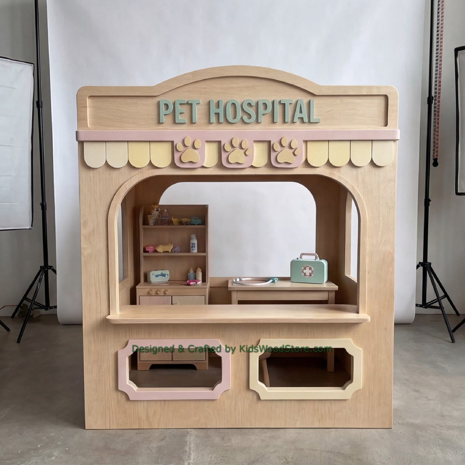 Wooden Pet Hospital Playhouse + Furnitures for Kids | Kids Wood Store