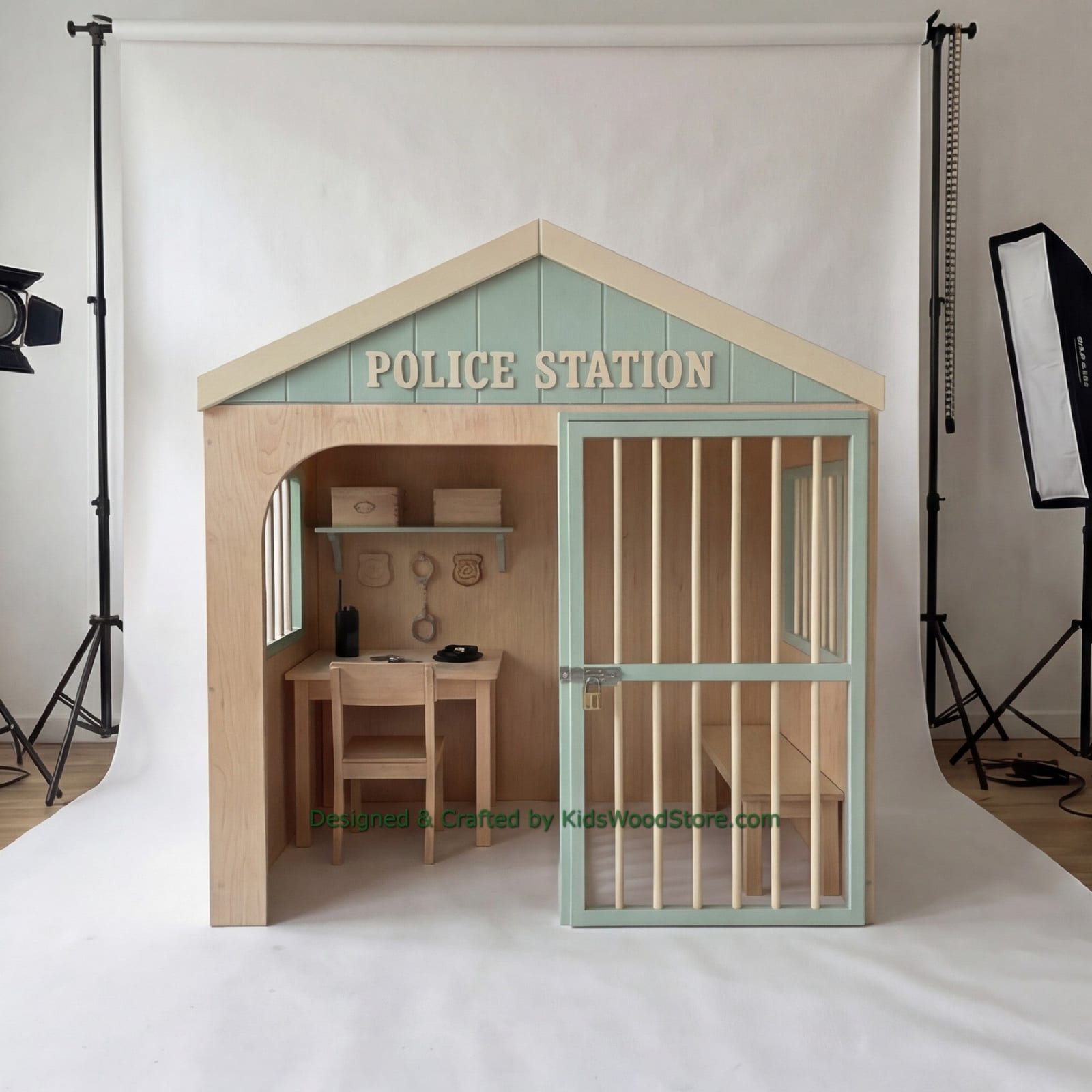 Wooden Police Station Playhouse + Furnitures for Kids | Kids Wood Store