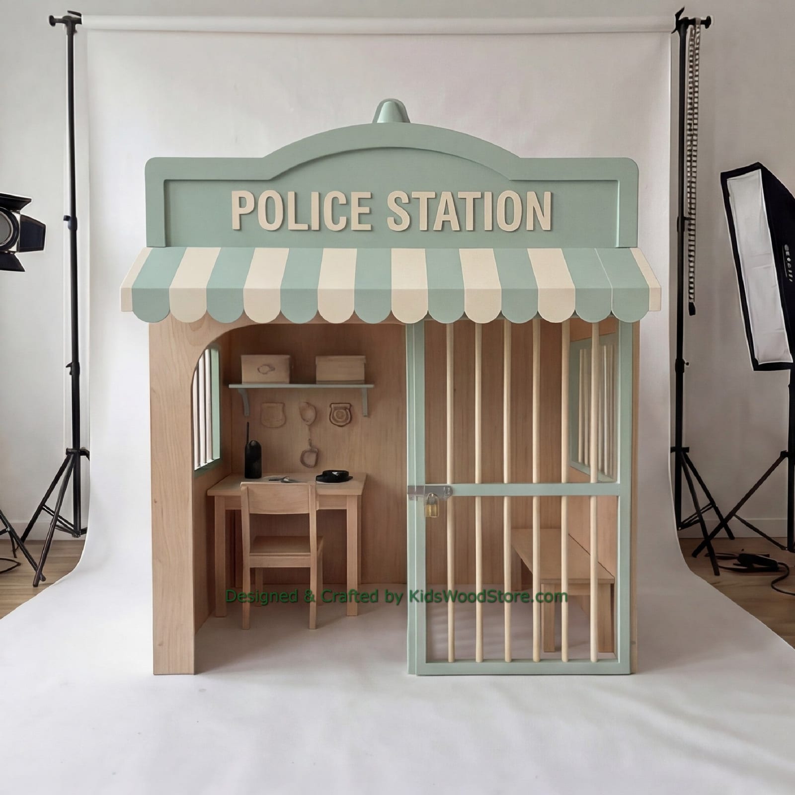 Wooden Police Station Playhouse + Furnitures for Kids | Kids Wood Store