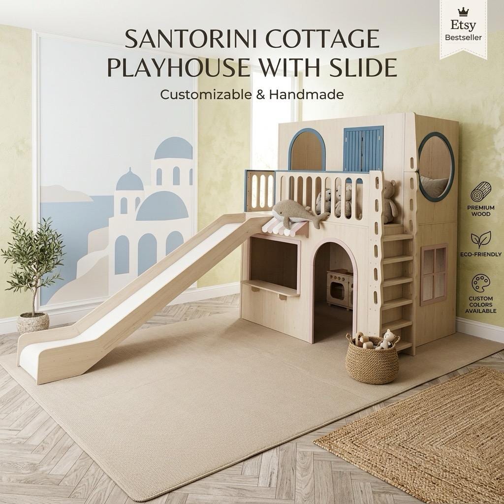 Two-Story Wooden Playhouse with Slide! - Customizable concept, 11 ft Tall — 1