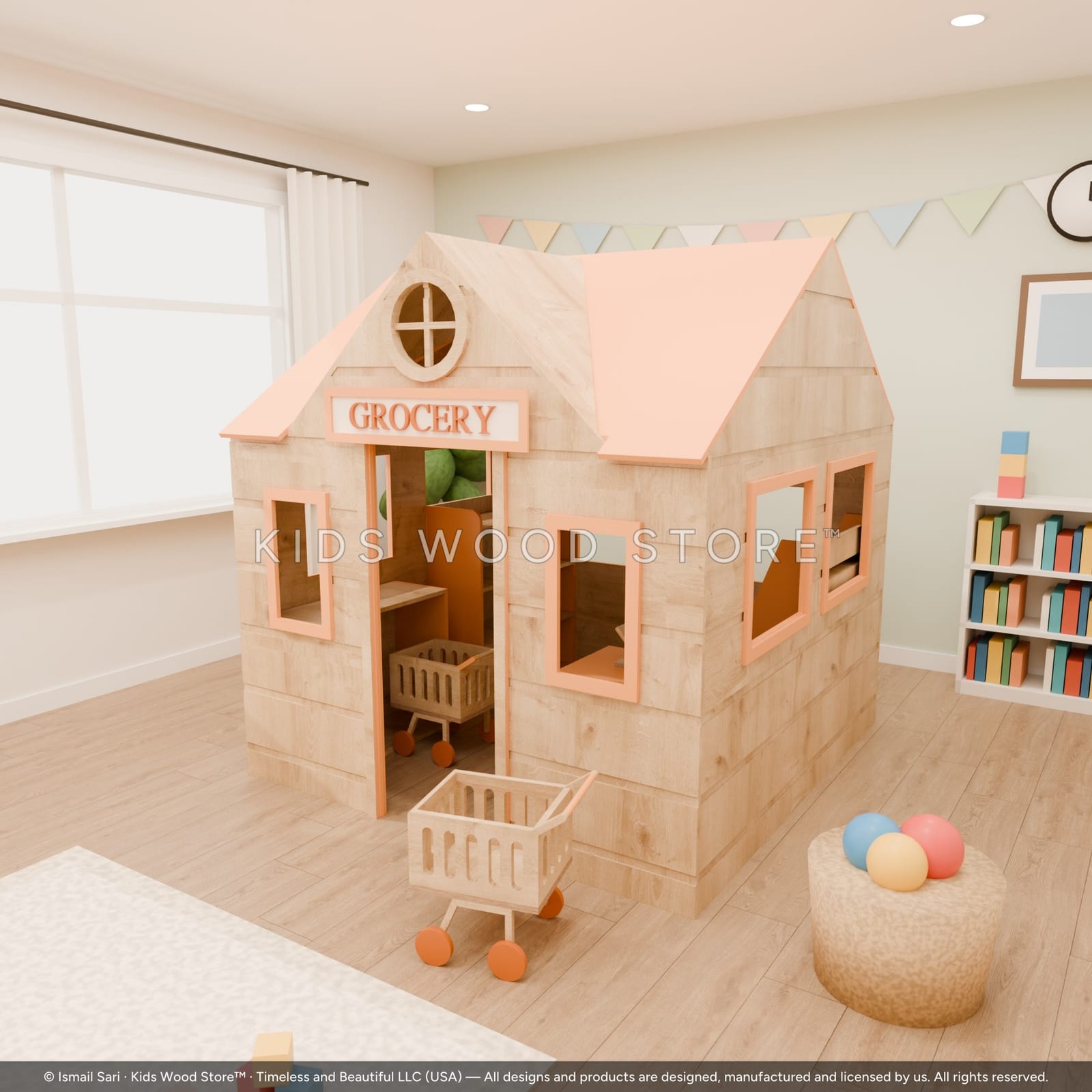 Grocery Store Playhouse — Play Town — photorealistic room render, room view