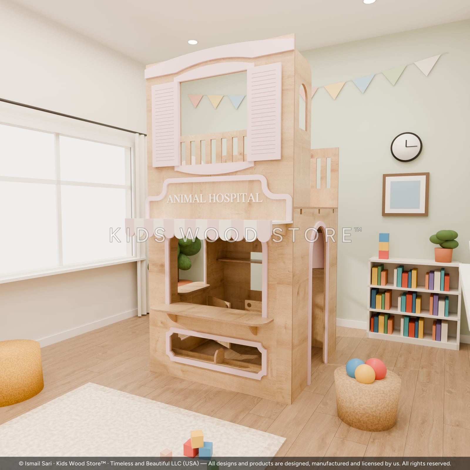 Animal Hospital Playhouse — Treetop Village — photorealistic room render, room view