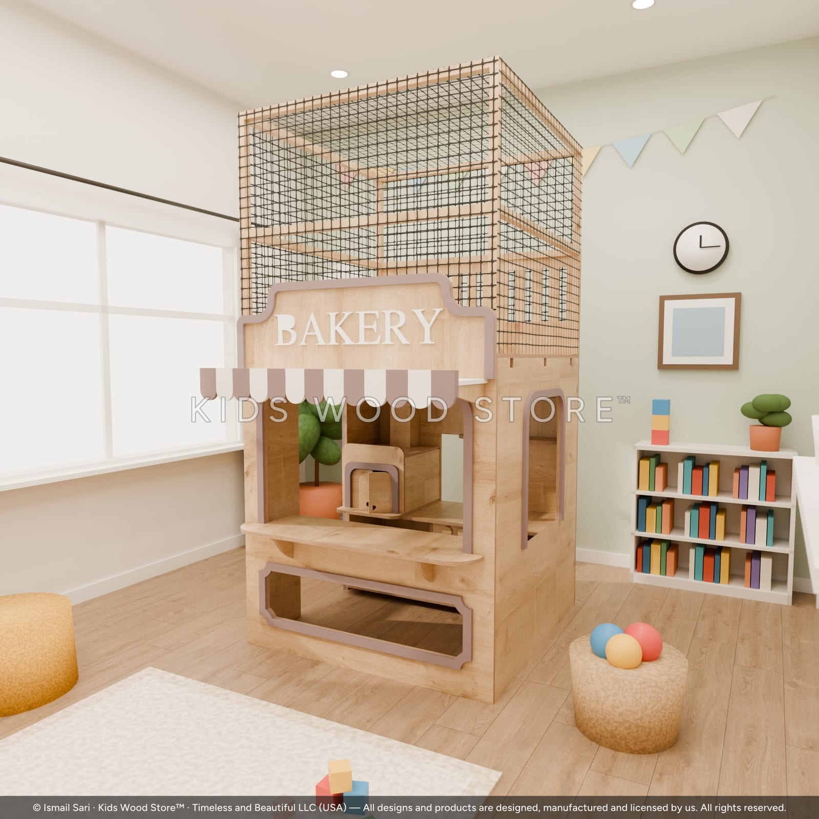 Bakery Playhouse — Treetop Village — photorealistic room render, room view