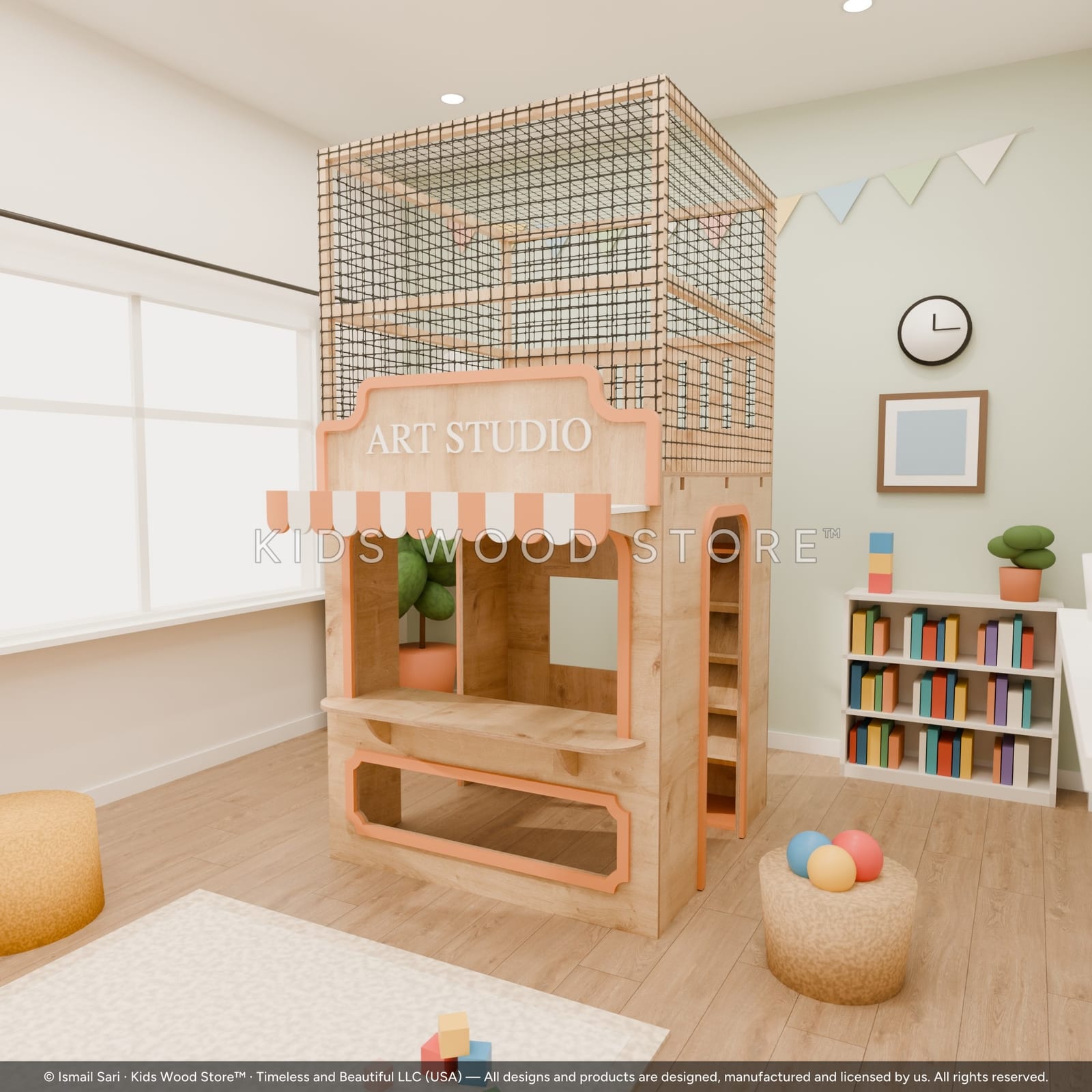 Art Studio Playhouse — Treetop Village — photorealistic room render, room view