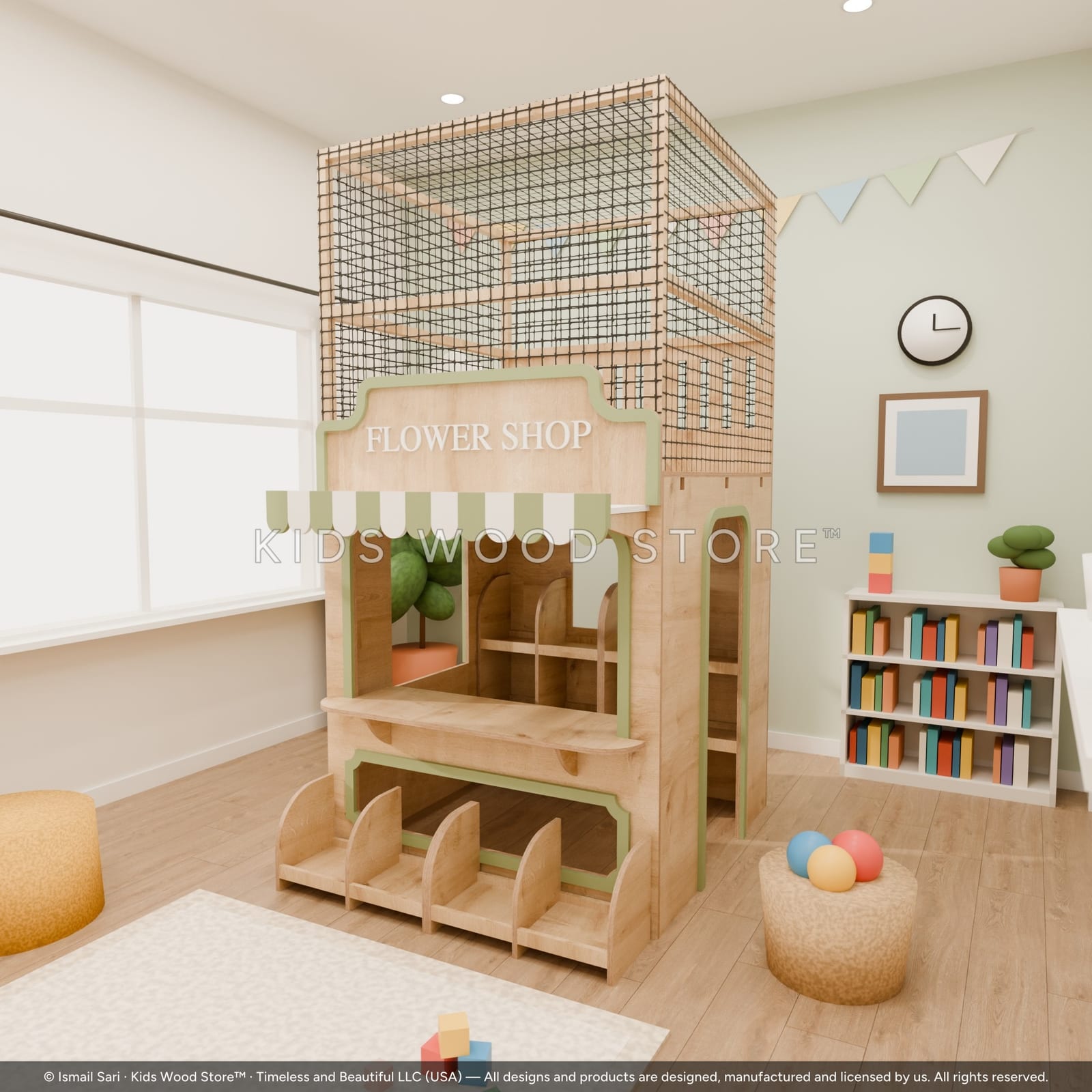 Flower Shop Playhouse — Treetop Village — photorealistic room render, room view