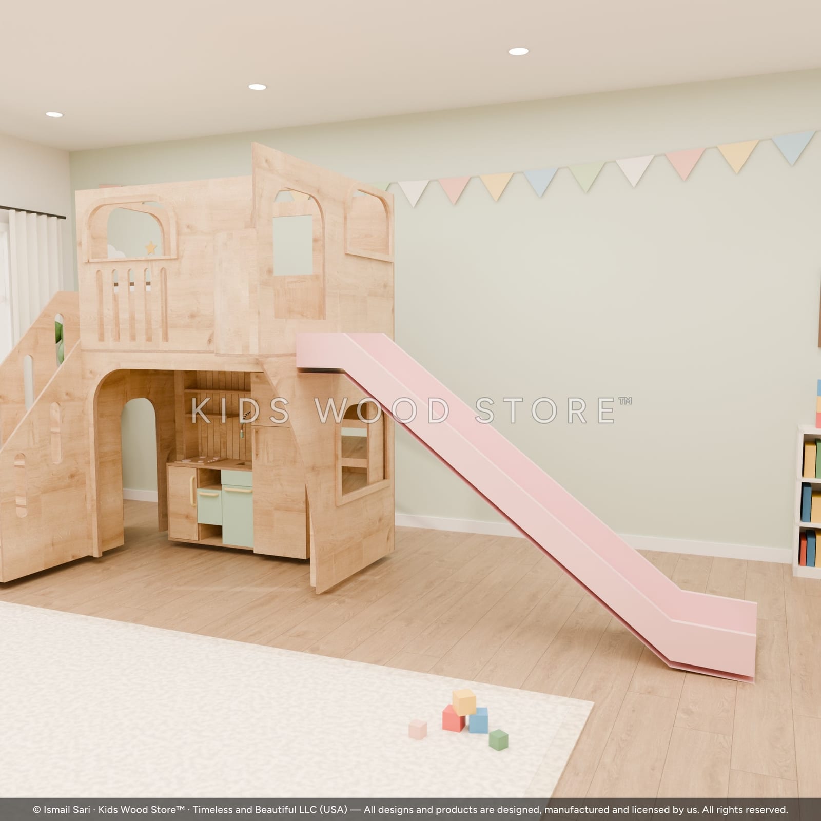 Bee Playhouse (Straight Slide) — photorealistic room render, room view