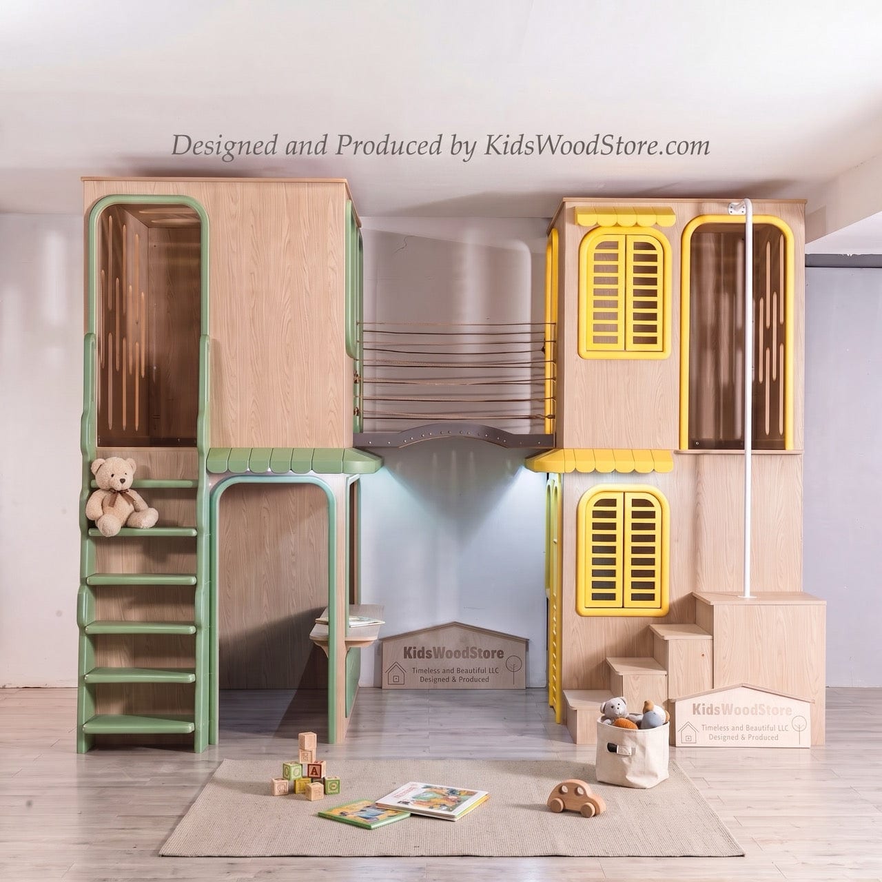 Luxury Indoor Wooden Play Town — 2-House Two-Story Set | Kids Wood Store
