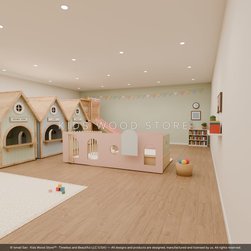 Play Studio Set — Climbing Tower with Slide, 3 Cottages & Toddler Nook — 3D model