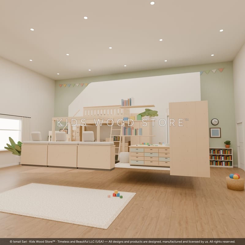 Builder's Loft Room — Loft Bed, Building Island & Display Storage — 3D model