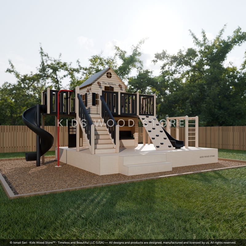 Adventure Fort — Outdoor Playhouse with Twin Slides & Climbing Wall — 3D model